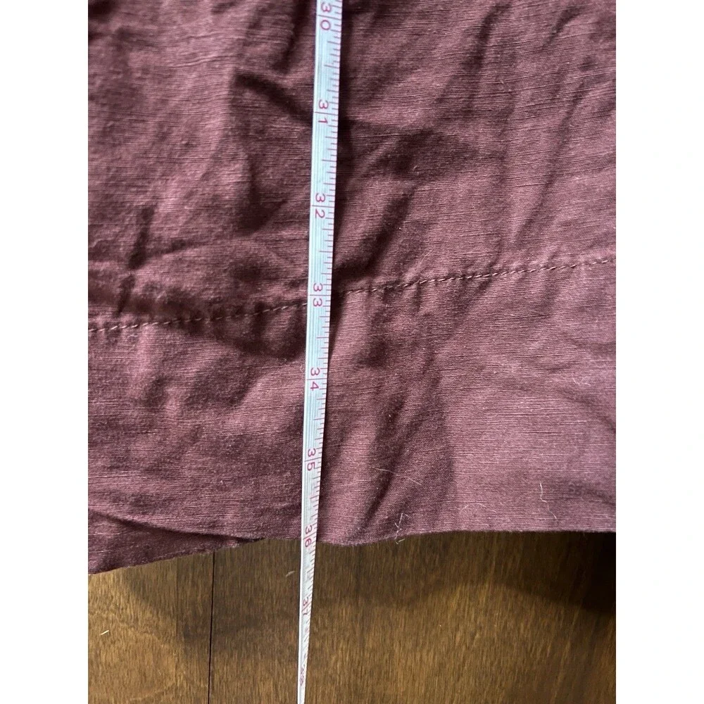 H&M Womens Linen Blend Wide Leg Burgundy Pants Pockets Size 10 Minimalist Chic